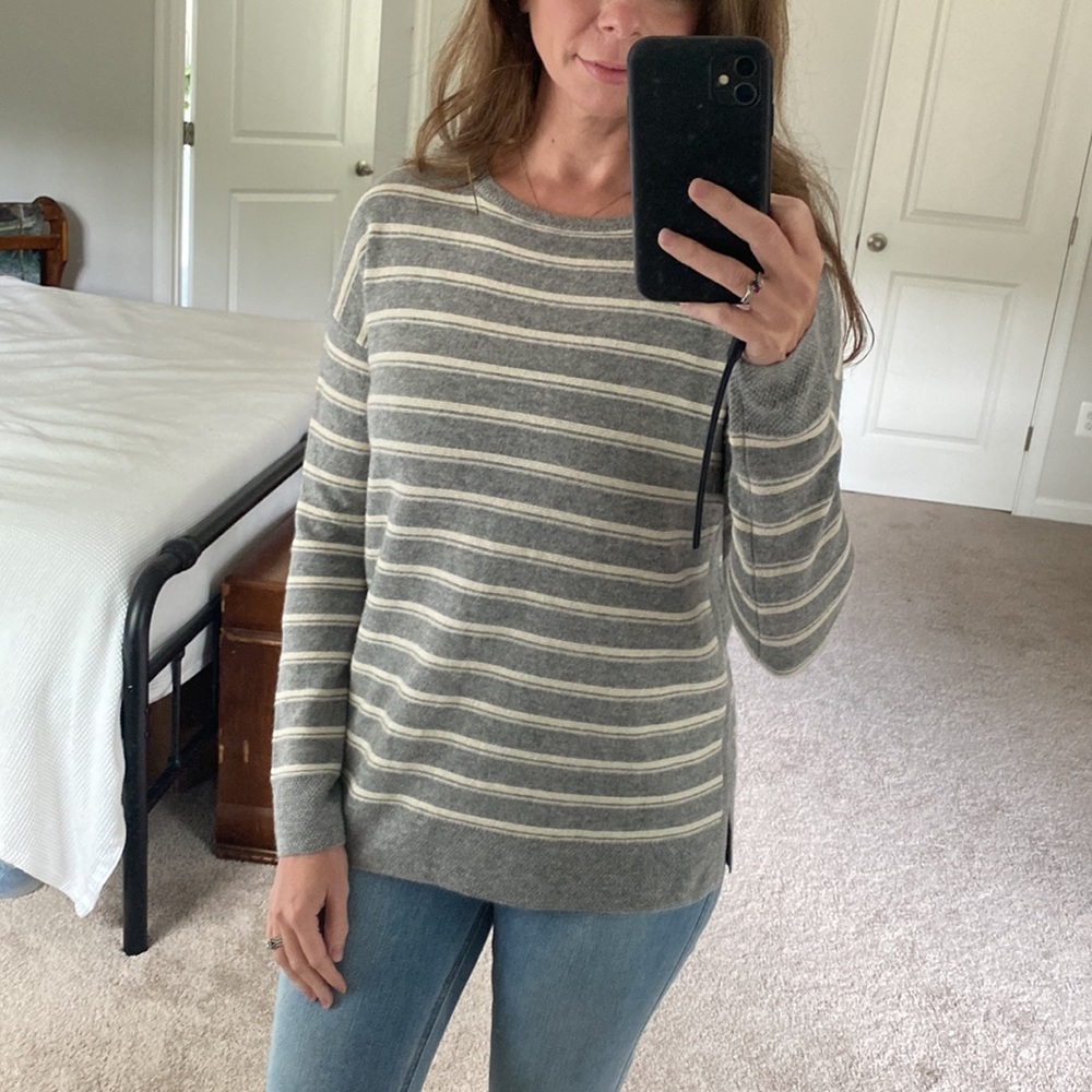 Adrienne Vittadini 2-Ply Cashmere Striped Sweater